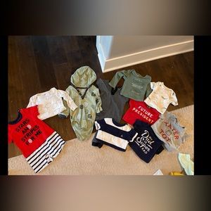 6-12 months- smoke free home- no stains or rips- most are GAP brand